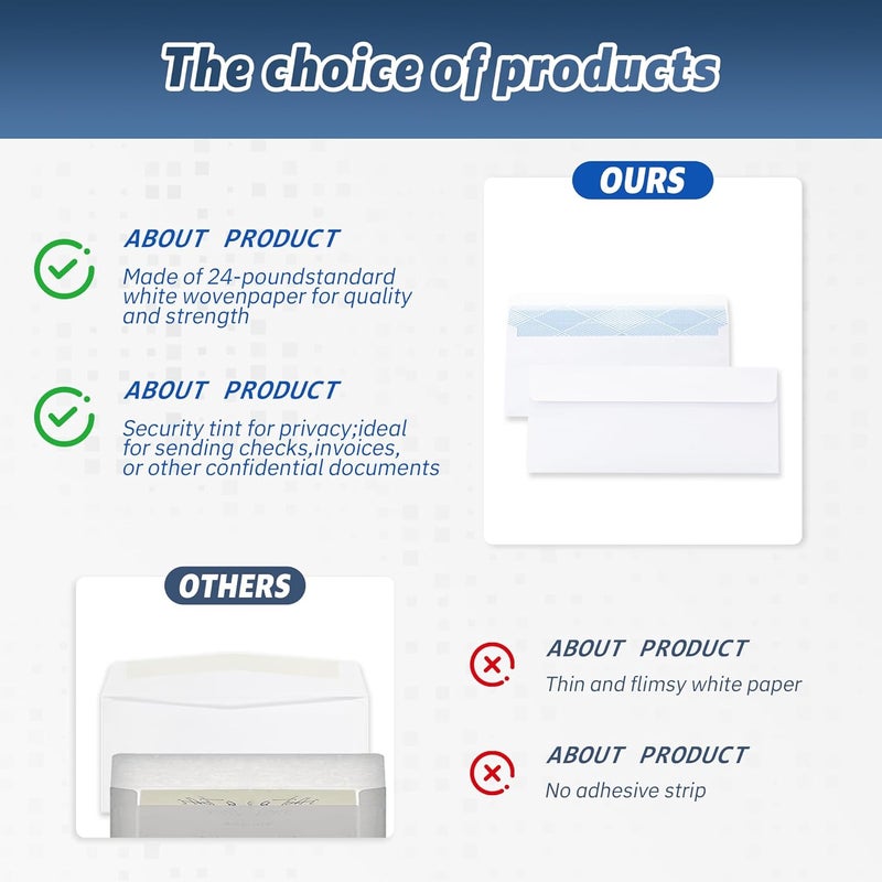 Yeplan 500PCS #10 Envelopes Letter Size Self Seal Business Envelopes No Window Security Mailing Envelopes Size 4-1/8 x 9-1/2 Inch - White 24LB Paper - Image 3